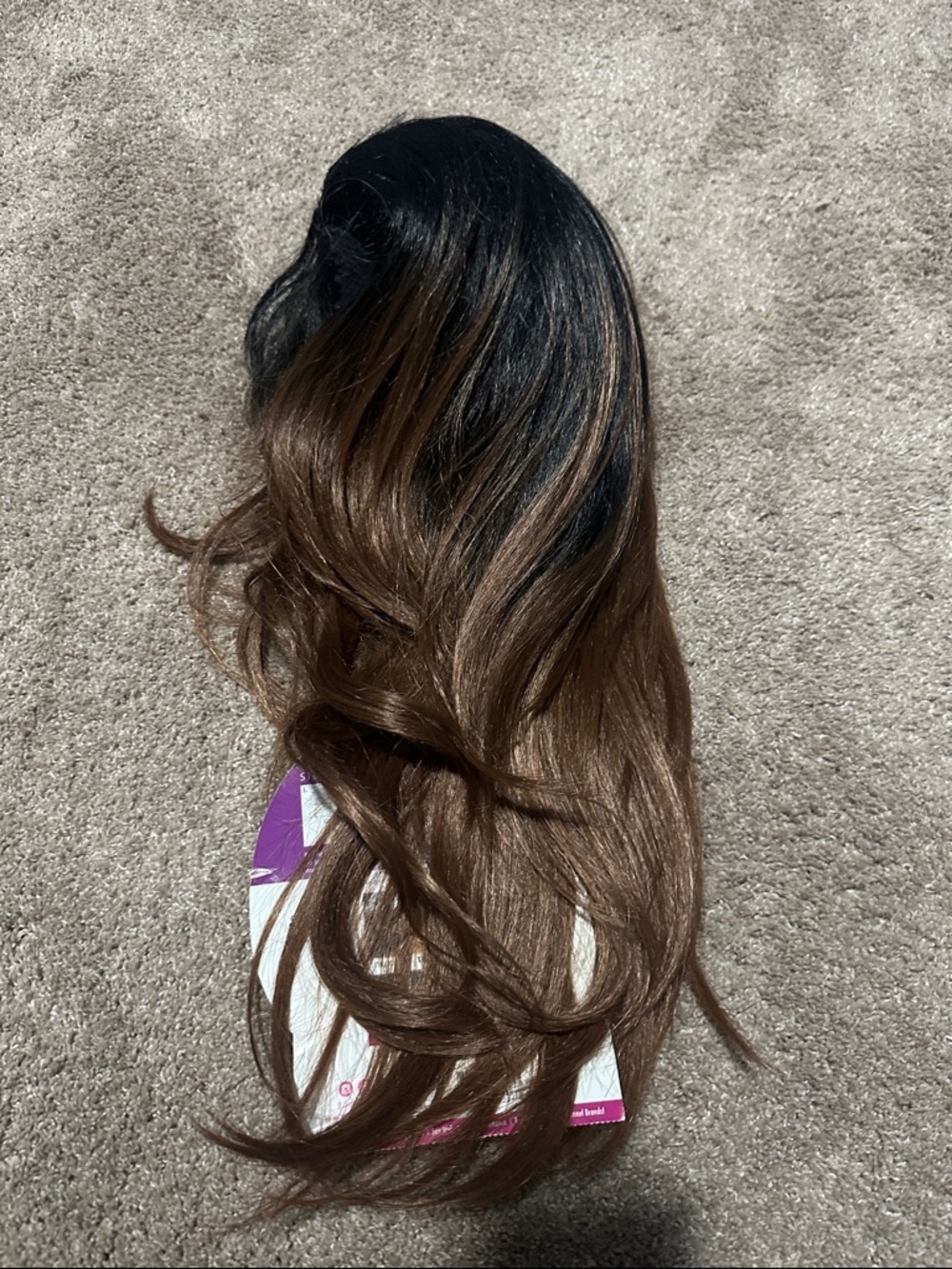 Women's Long Wavy Lace Front Wig - Brown with Black Roots